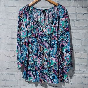 Talbots XL Paisley Top Blouse Boho Peasant Spring Old Money Casual Teacher